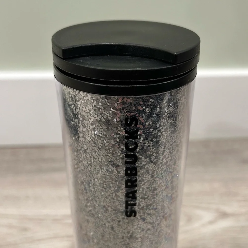 NWT Starbucks Silver White Gradient Glitter Travel Tumbler No Spill Lid 16oz